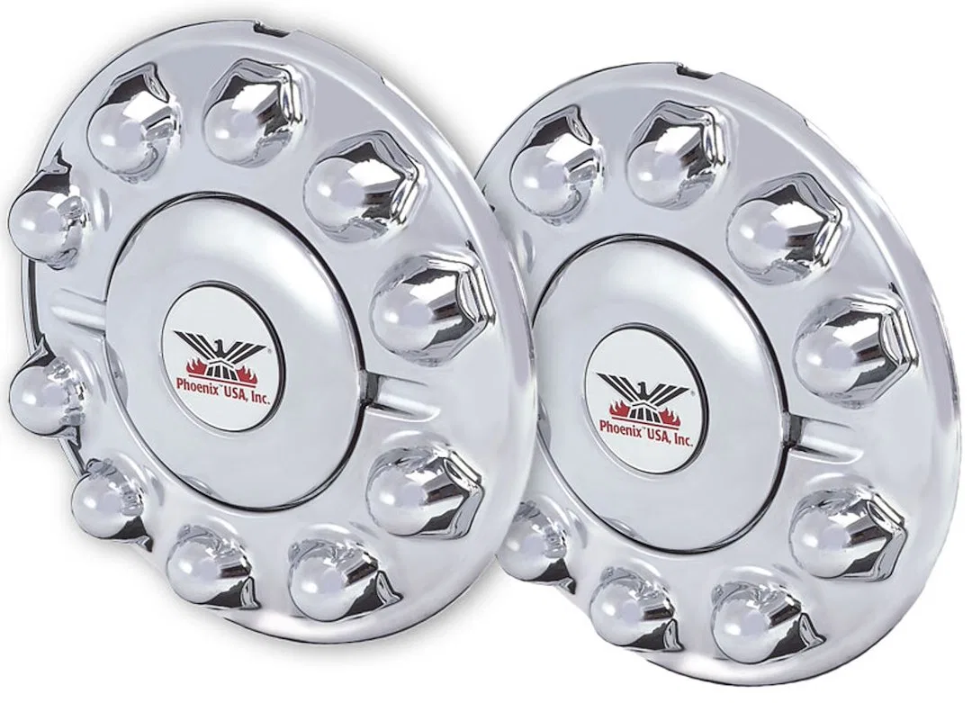 QH1200AS – PHOENIX USA Wheel Simulator Axle Cover, Fits Heavy Duty 10 Lug Wheels Front Chrome Plated ABS Plastic With...